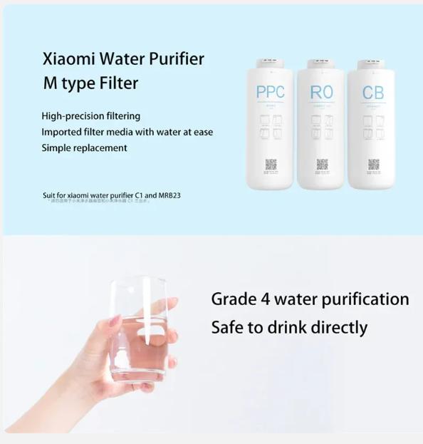 Original Aktivkohle-Rückfilter für Xiaomi Wasserreiniger C1 MRB23, Nachkohlefilter, Stufe 4 Wasserfilterersatz