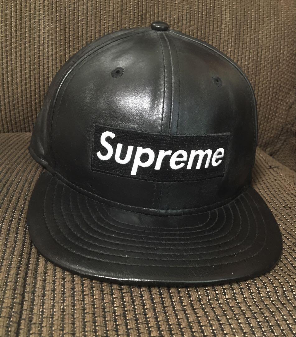 

[USED] Supreme New Era 2015 leather cap in black