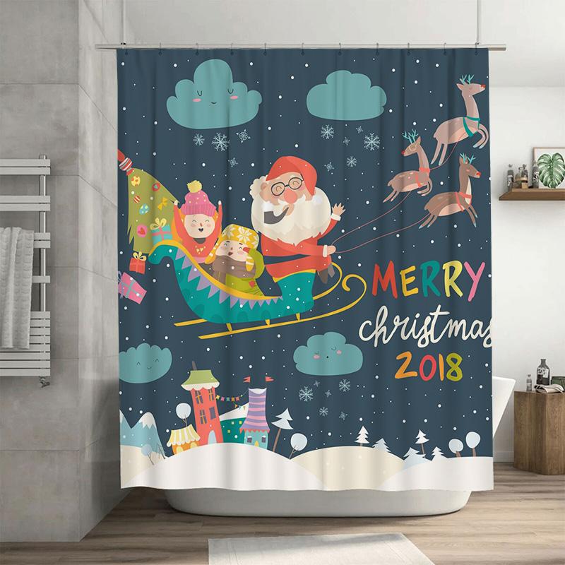 

Tu Festive Christmas Shower Curtain Reindeer Snowflakes Holiday Bathroom Decor Winter Theme Waterproof Fabric Xmas Home Decor W60H190(CM)-1 Pcs