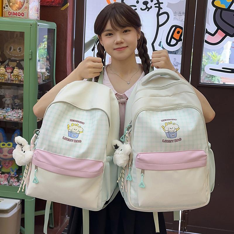 Schoolbag New Large-capacity Plus-size Middle School Backpack High School Student Casual Cute Printed Schoolbag Japanese Plaid Bag