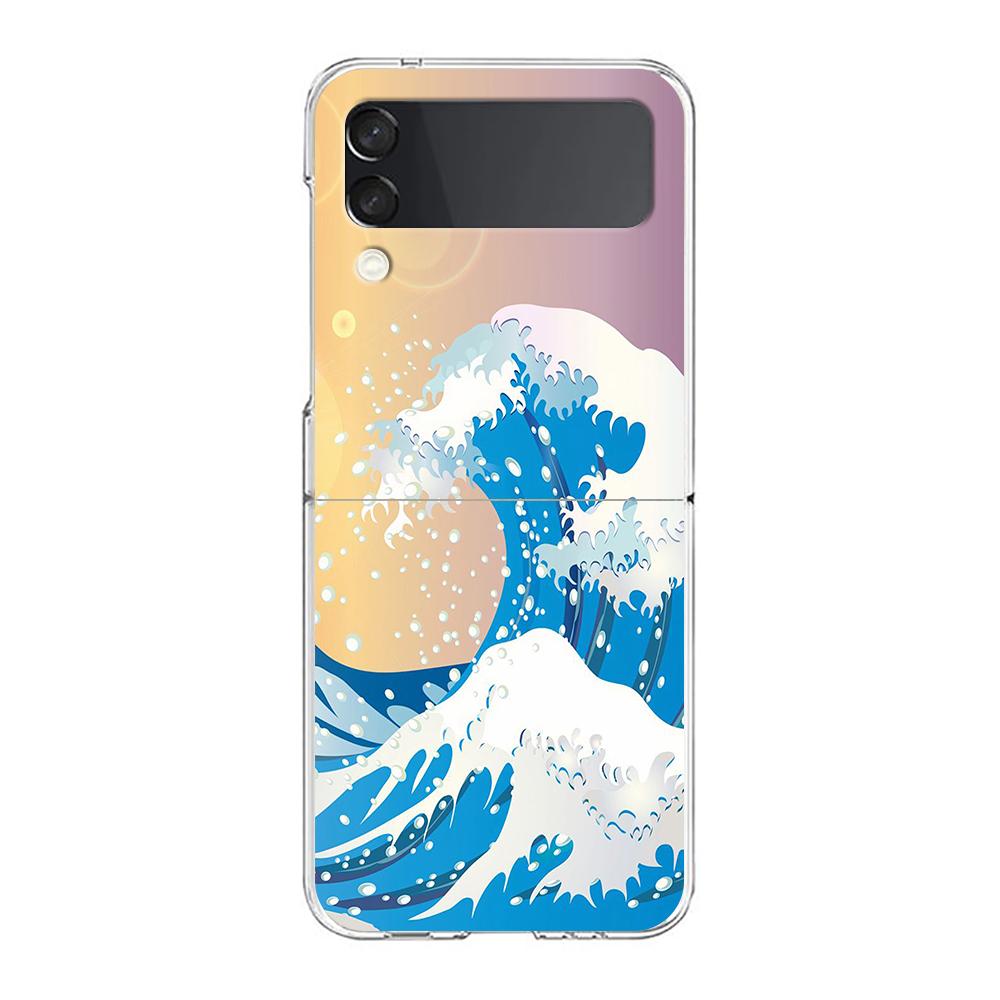 The Big Wave of kanagawa ZFlip5 ZFlip3 Phone Case For Samsung Z Flip 3 5G Transparent Hard Shell Z Flip 4 Galaxy Cover Folding