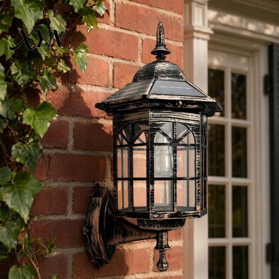 Automatic Dusk To Dawn Solar Light Vintage Wall Light, Motion Sensor Outdoor Sconce with Glass European Style Lamp Shade, Waterproof Garden