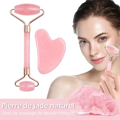 Természetes Rózsakvarc Jade Roller Gua Sha Set Arcmasszírozó Görgős Jade Köves masszázskészlet Arc lifting Beauty Masszázseszközök
