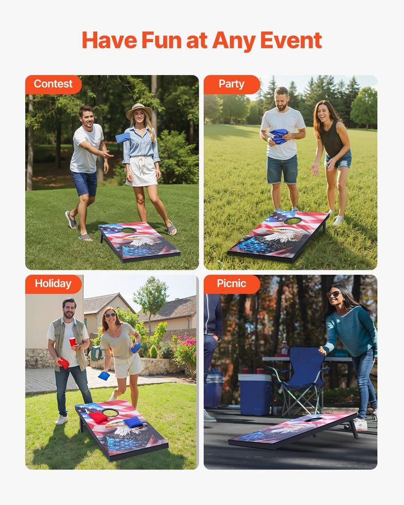 3x2ft Cornhole Set Portable Corn Hole Toss Game Board Wood with 8 Bean Bag