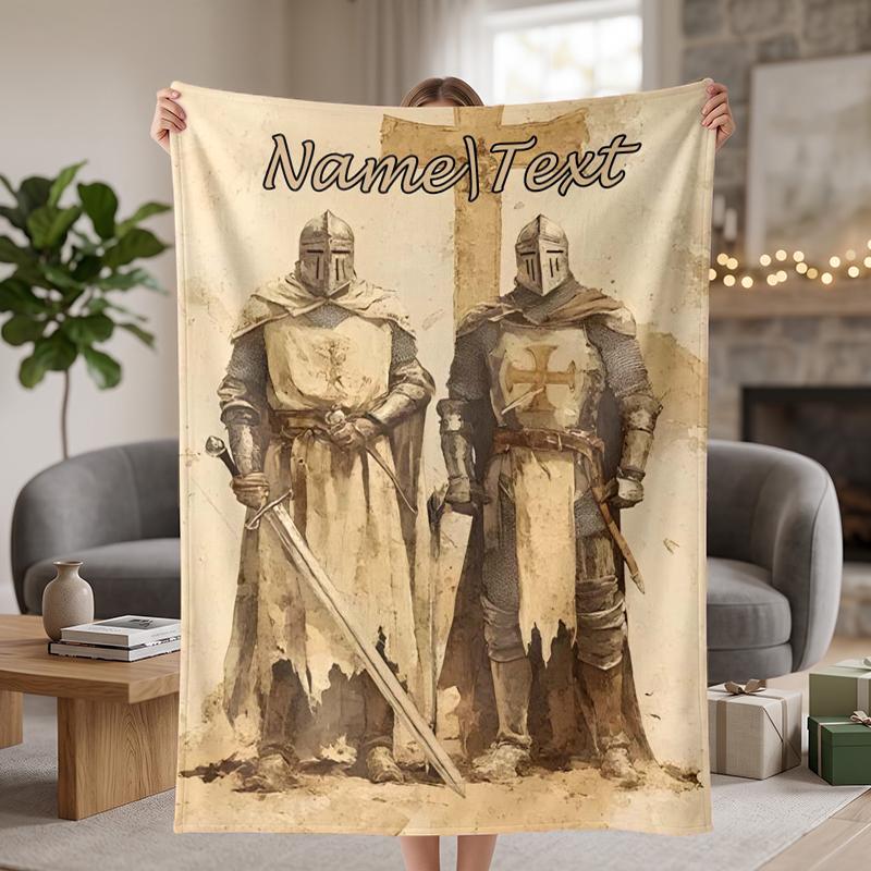 Medieval Knight Custom Flannel Blankets Soft Warm Cozy Throws for Home Decor Holiday Gifts
