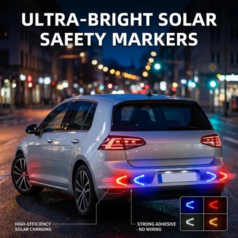 Solar Powered Arrow LED Warning Light Flash Strobe Lamp Anti-collision Safety Light for Car Motorcycle Bicycle E-bike Truck SUV