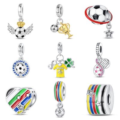 Cuivre Blanc Plaqué DIY Accessoires Bijoux Bracelet Pendentif Football Porte-Bonheur Perles Guirlande Boucle de Sécurité