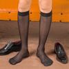 Elegant Mens Sheer Diamond Pattern Dress Socks See Through Nylon Business Formal Wear Thin Long Tube Over the Calf Socks