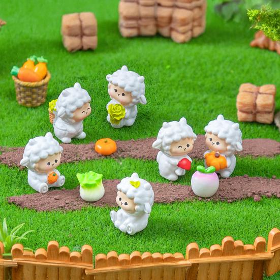 Mini Ovce Figurka Pryskyřice Miniaturní Zvíře Ornament Podzimní Sklizeň Socha Ovce pro Pohádkovou Zahradu DIY Řemeslo Mikro Krajina