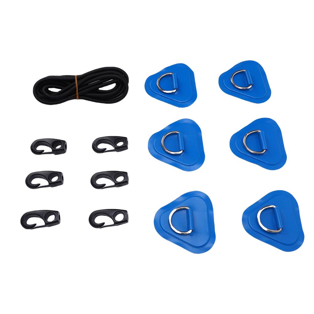 Stainless Steel D Ring Patch Kit Triangular with Elastic Cord Hooks D Ring PVC Patch for Inflatable Boat Raft Dinghy