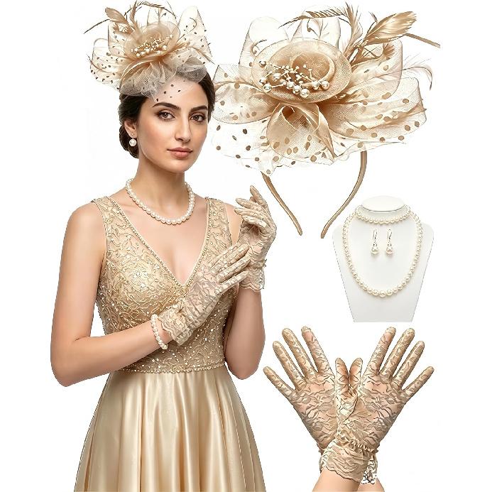 Fascinators Hat for Women Tea Party Fascinator Headband with Gloves Tea Party Accessories for Ladies