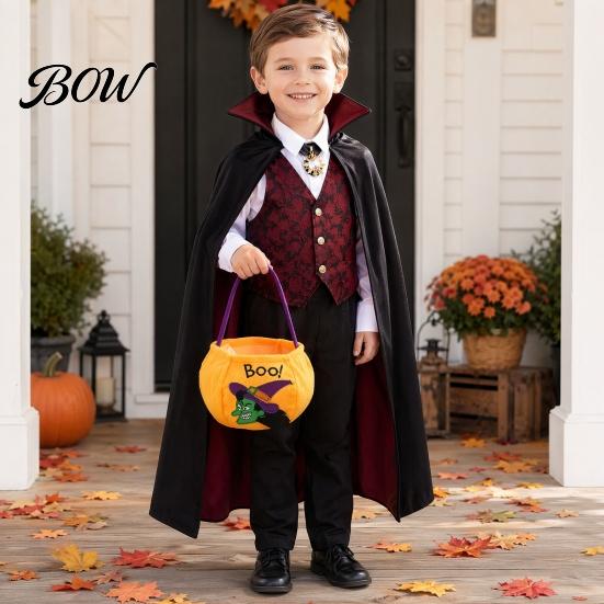 Halloween Gift Bag for Kids Trick or Treat Bucket, 9.8x5.9 Inch Pumpkin Witch Black Cat Plush Large Capacity Candy Holder Tote Bag, Soft Basket