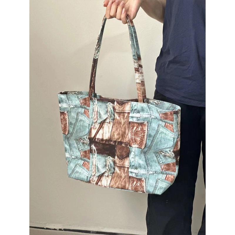 Small-scale Design Wide Shoulder Strap Single Shoulder Bag with Retro Color Contrast and Large Capacity Crossbody Bag