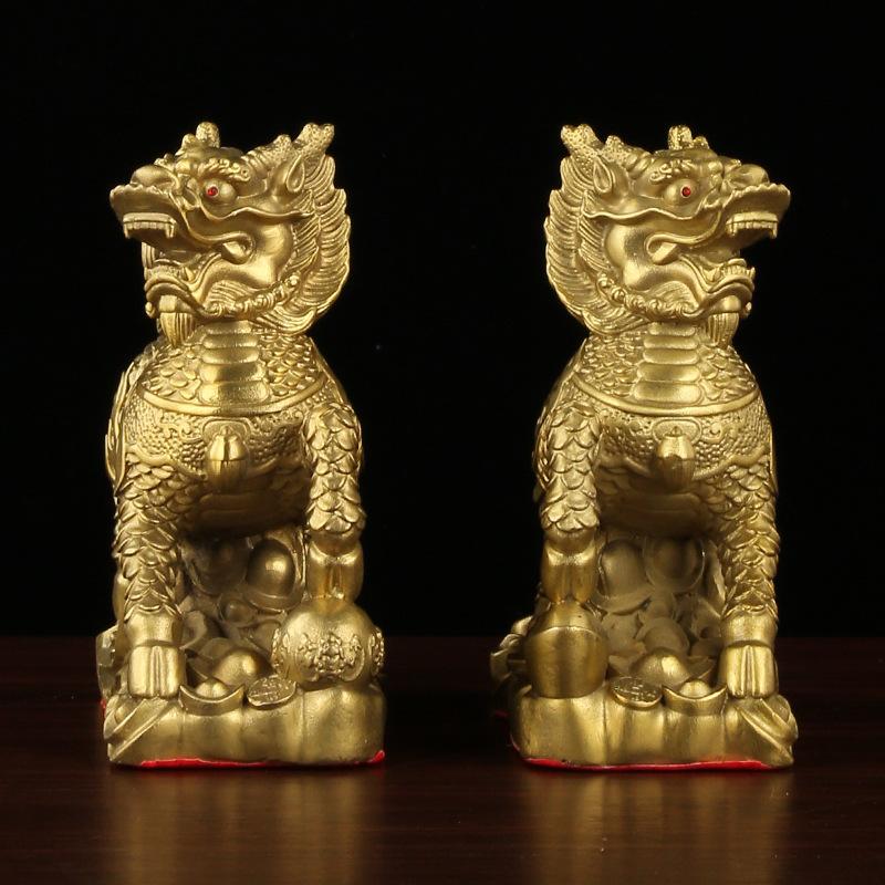 Figurines Brass Cloud Kirin Pair Wholesale Decorations for Living Room Office Shop Display Bronze Crafts