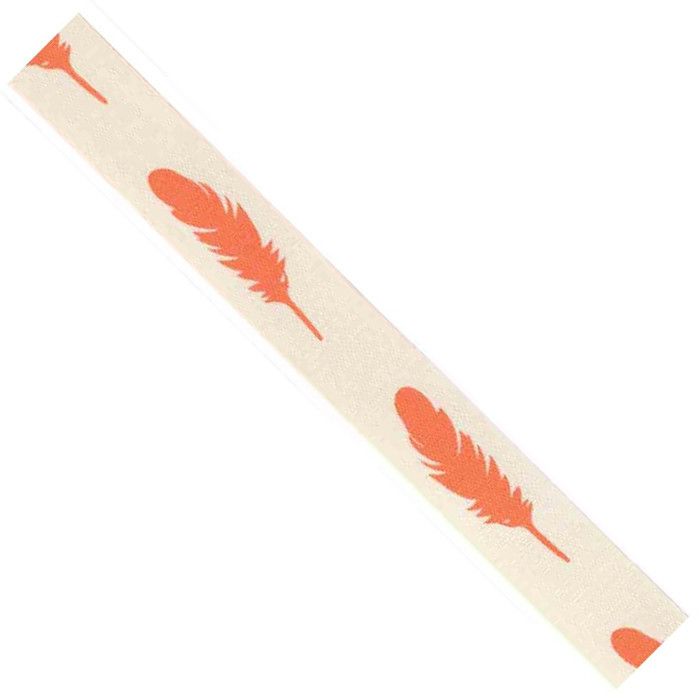Ruban imprimé en coton - MEGACREA DIY - Plume orange - 1,5 cm - 2 m - Multicolore