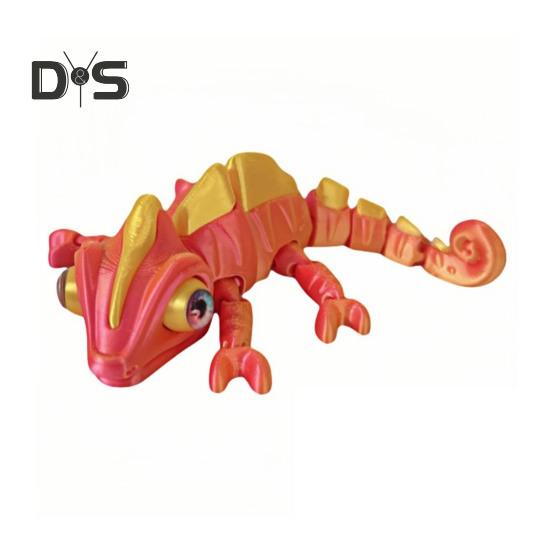 3D Printed Chameleon Figurine Movable Eyes Mini Lizard Figure Articulated Animal Model Toy Home Office Bookshelf Desktop Decoration Ornament