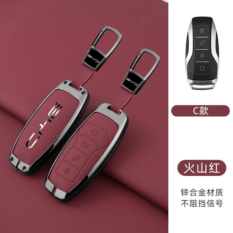 Alloy Leather Car Key Case Cover For Byd Song Plus Atto 3 Han Ev Tang Dm Qin Seal Dolphin Remote Fob Holder Keychain Accessories