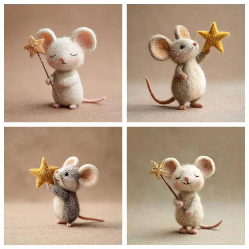 Craft Needle Felting Supply Starry Night Felt Mice Handmade Cute Mouse Collectible Figurine Gifts Mouse Animal Figurine