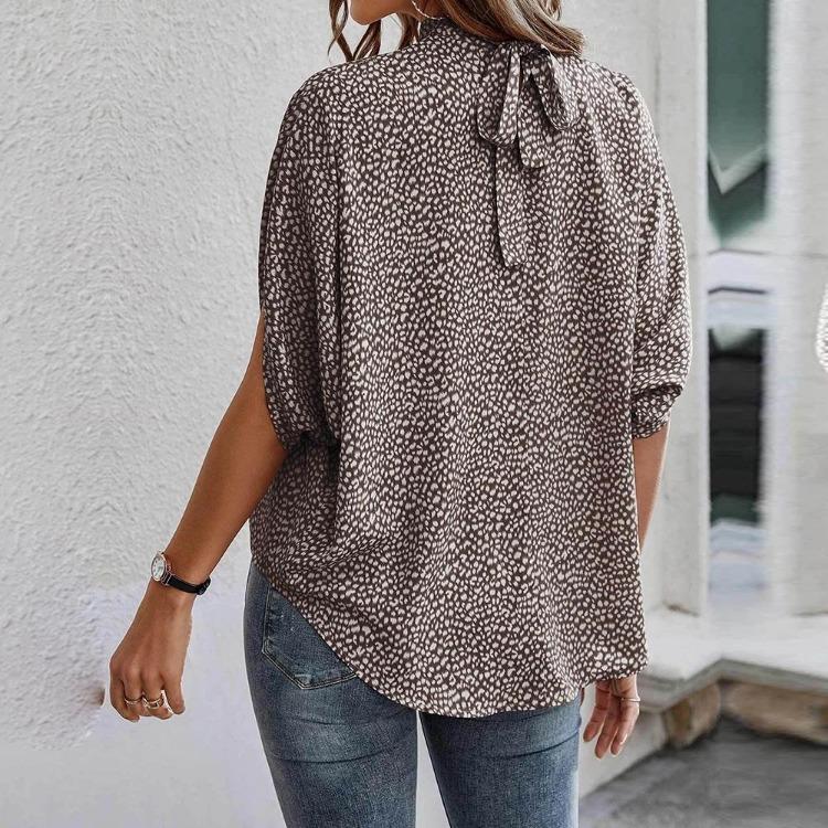 Elegant Summer Chiffon Leopard Print Women Bat Sleeve Blouses Shirt Top Strap