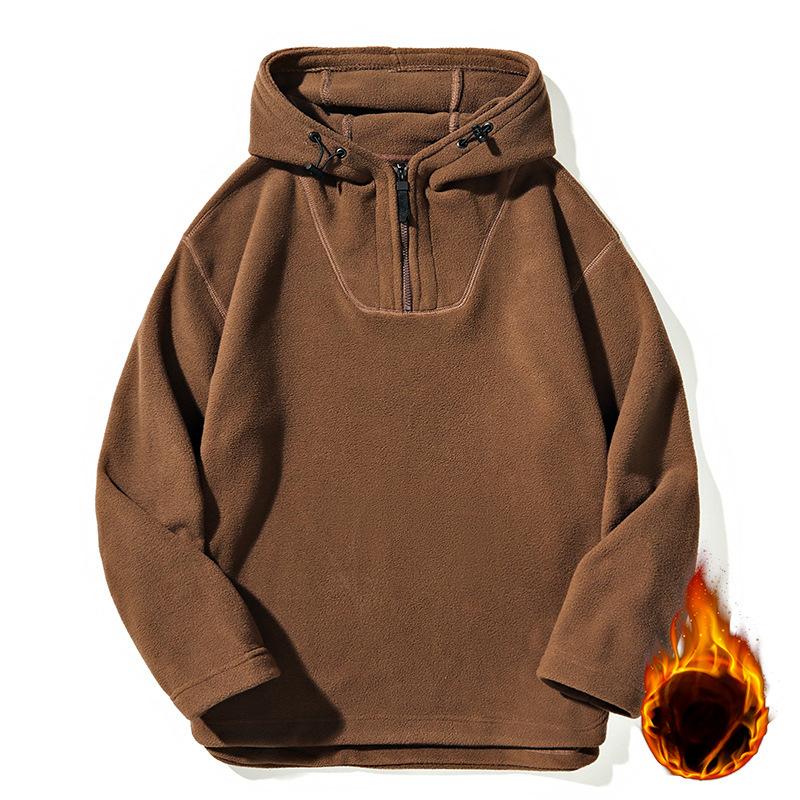 Fleece Jacket Autumn and Winter Men Loose Semi Zipper Plus Velvet Warm Hooded Sweatshirt Jacket Men