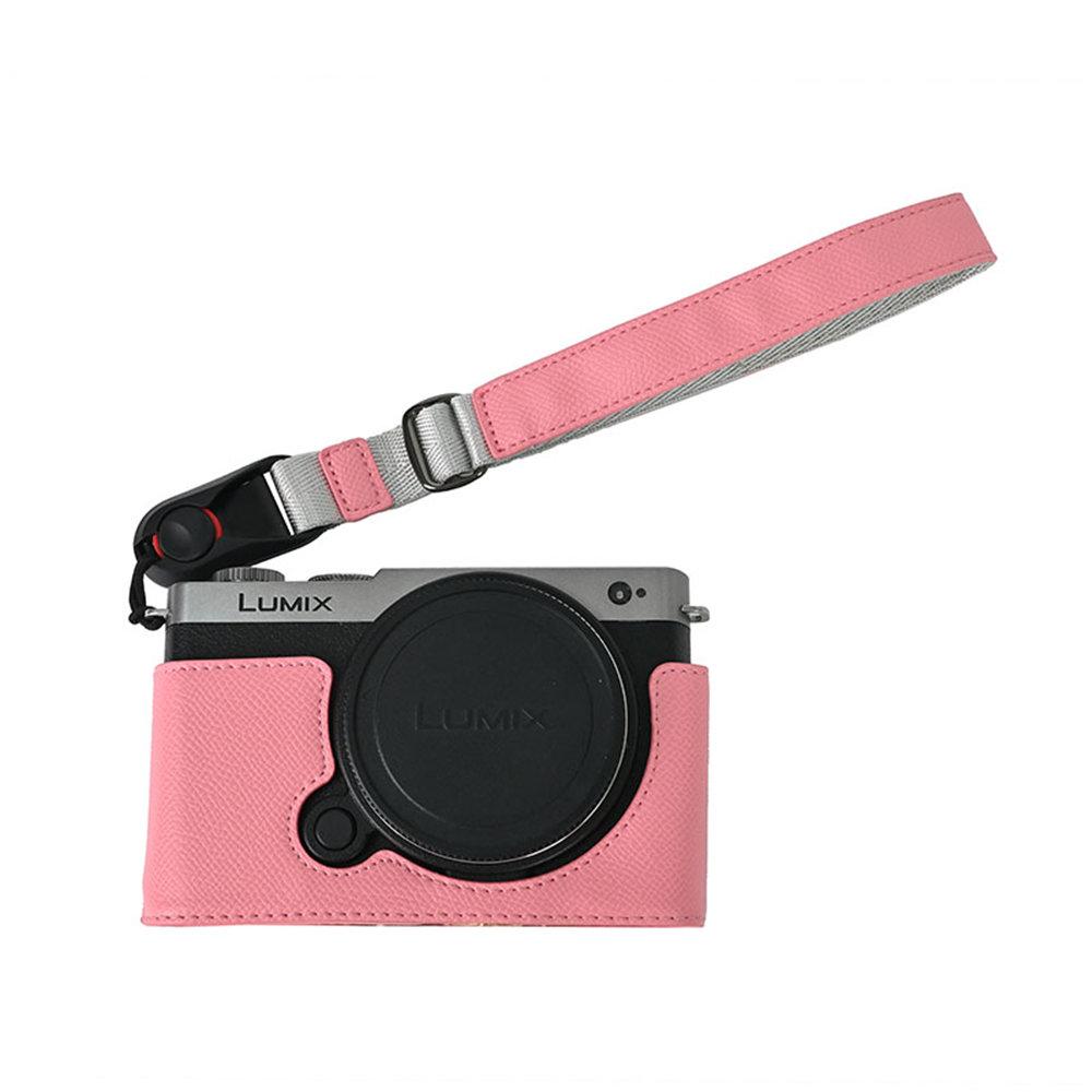 Palm Print PU Leather Camera Half Body Case For Panasonic Lumix S9 Battery Opening Bottom Cover With Strap