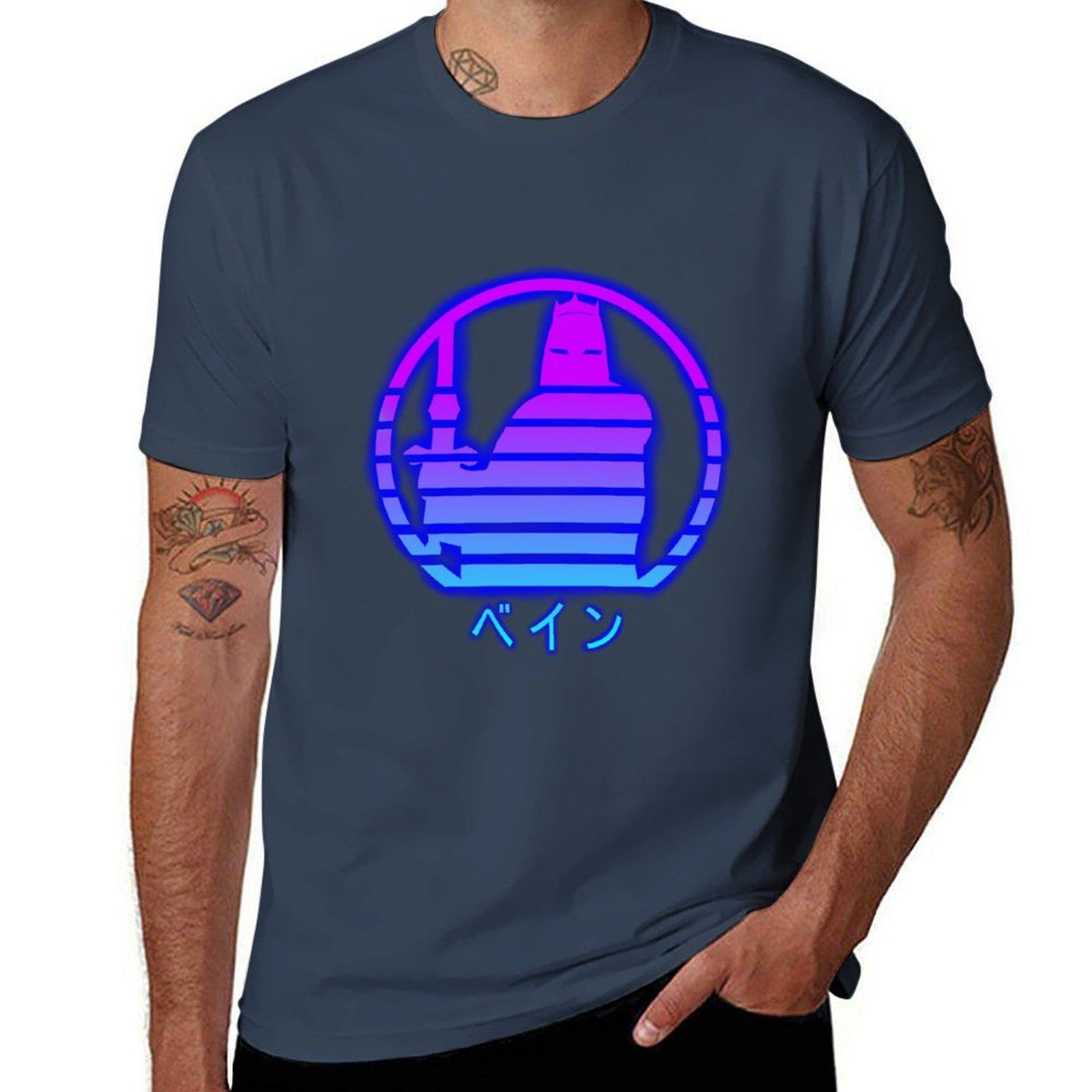 Purple With Blue Glow Retro Japanese Text Tshirt Comfortable Daily Wear Tee S
