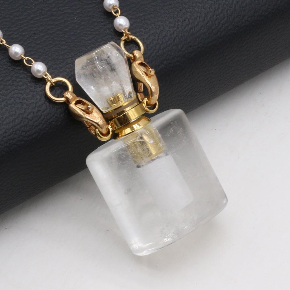 1 bucă piatră naturală de modă cuarț transparent sticla de parfum pandantiv perle coliere cu lanț pentru femei articole de bijuterii de nuntă
