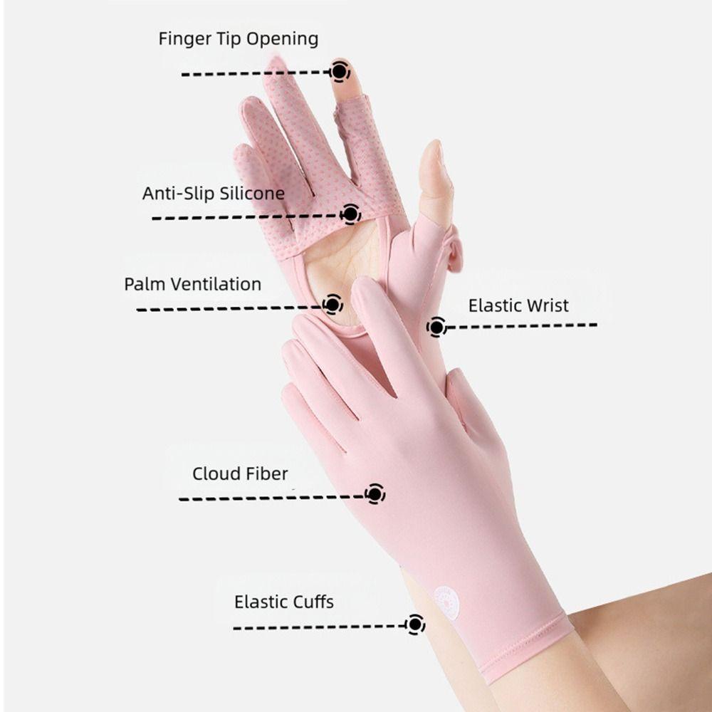 UV Protection Summer Sunscreen Gloves Thin Ice Silk Sun Protection Gloves Slip Resistant Elastic Anti-UV Mittens Women Girls