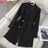 Zihong Women's High-End Double-Breasted Black Suit Dress - 2024 Autumn/Winter Collection