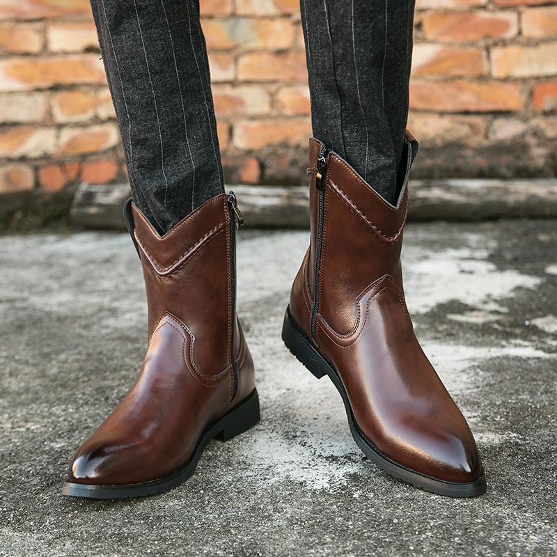 Pánské vysoké špičkové kovbojské boty západního stylu Cavalier Špičaté boty z pravé kůže