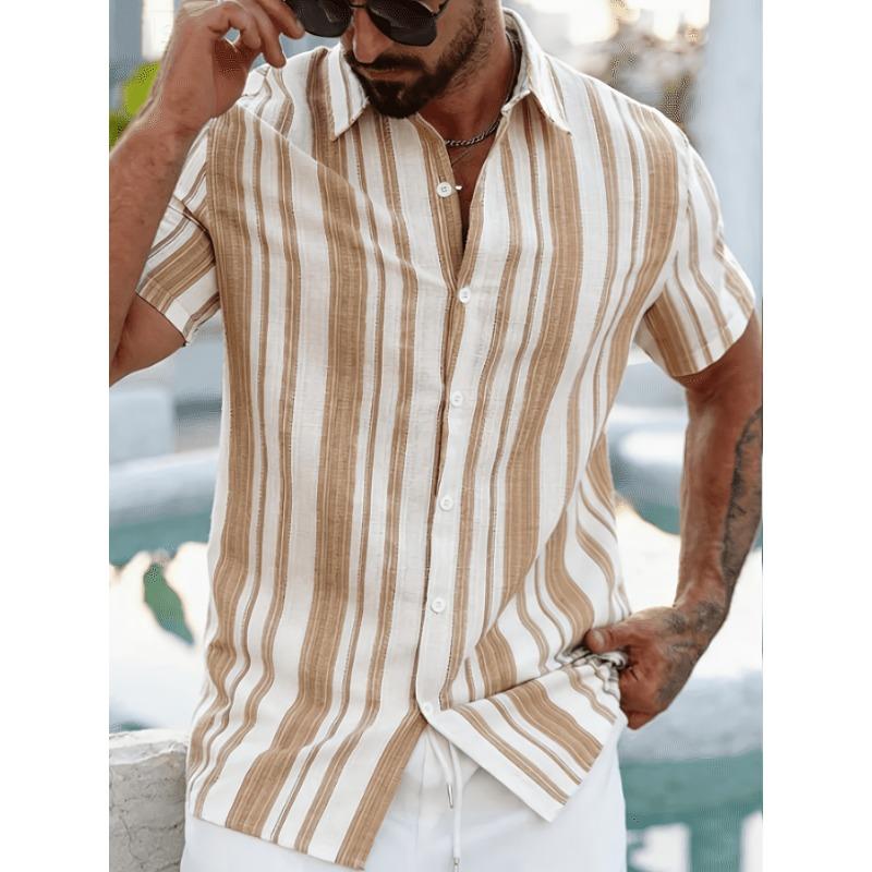 Summer Men's Short Sleeve Shirt: Comfortable Casual Striped Print Travel Vacation Style Top
