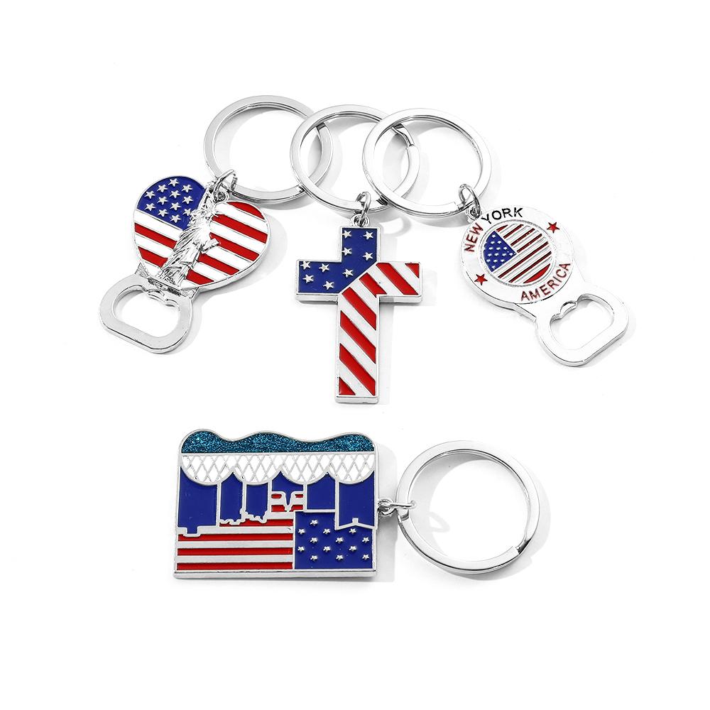 USA Flag Bottle Opener Keychains Creative American Flag Metal Enamel Pendant Keyrings for Women Men Fashion Jewelry Friends Gift