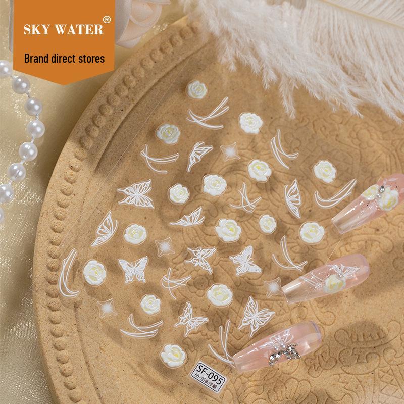 Sky Fairy Korean Style White Bow & Geometric Nail Art Stickers for DIY Décor