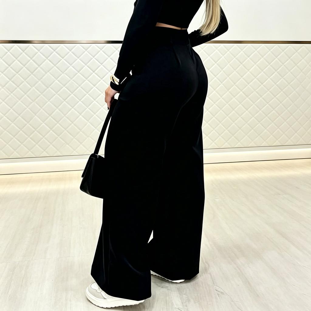 Women’s Fashion Casual Loose Fit Double Breasted Straight Wide Leg Long Pants Trousers for Everyday Office Wear