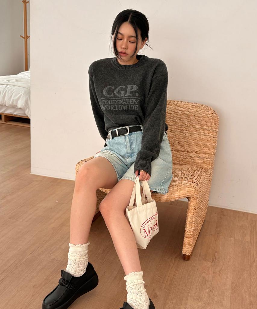 CGP (Women) Square Logo Knit_Charcoal