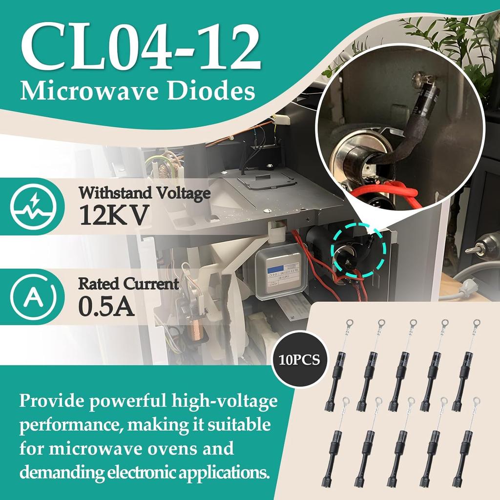 10 Pcs CL04-12 Microwave Diodes 0.5A 12KV Compatible with GE WB27X10597 Whirlpool W10492276 - Replaceable Parts 4512,T4512, CL4512 High Voltage Diode