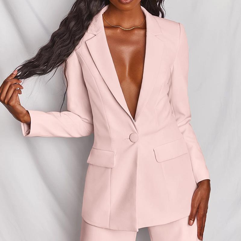 Damen Mode Blazer Anzug Set mit Weitbeinigen Hosen in Mehreren Farben - Stilvolle Bürokleidung