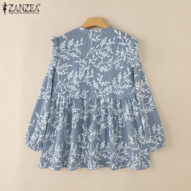 ZANZEA Women Casual Round Neck Loose Long Sleeve Print Blouse