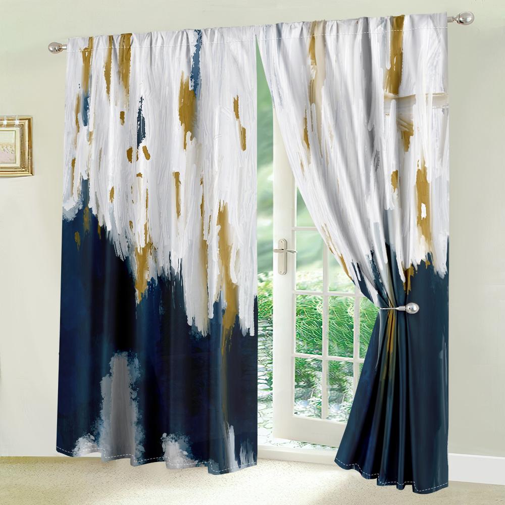 

2 шт. Занавески с мазками кисти художника Синий Белый Золотой Абстрактный узор Гостиная Спальня Детская комната Солнцезащита Современное искусство Декор 29.5W65H(inch)x2Pcs&Rod Pocket