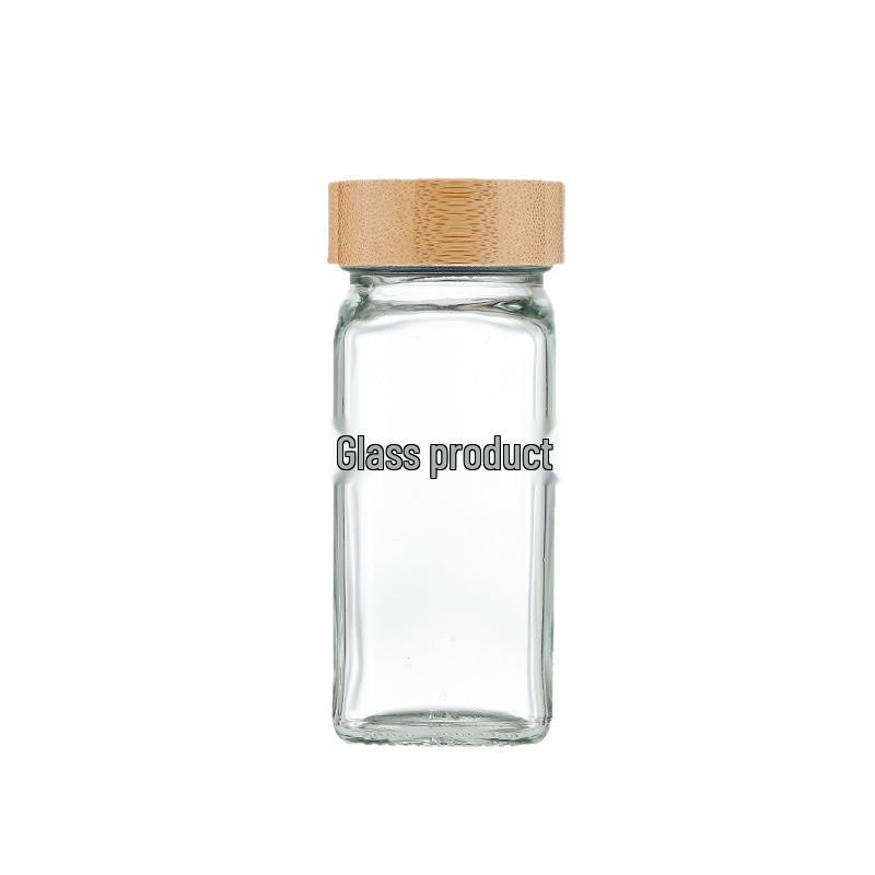 40oz Glass Pepper Powder Square Seasoning Bottle Set, 120ml, Bamboo Lid with Holes