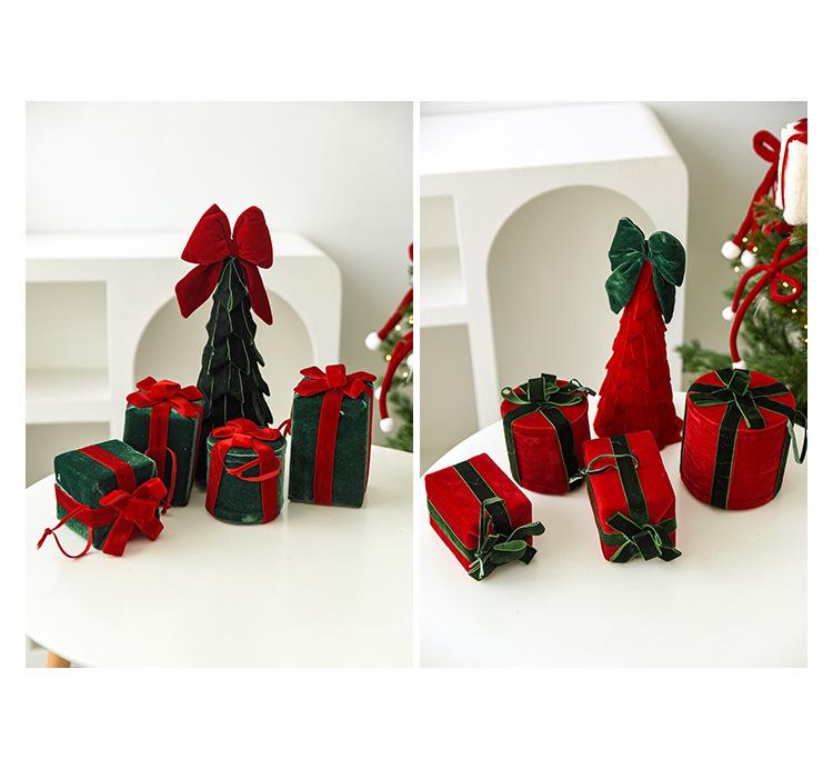 Velvet Layered Christmas Tree Ornament with Red and Green Bow for Festive Decoration