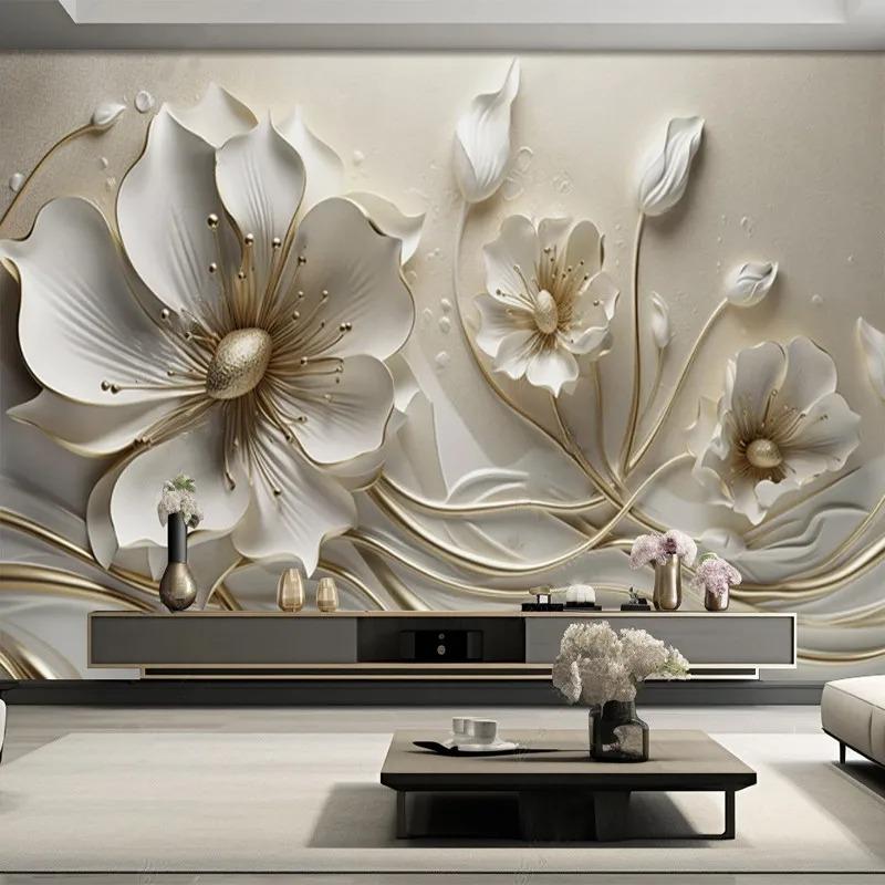 Light Luxury 3d Wallpaper Stereo Jewelry Flower Murals Tv Sofa Background Wall Mural Home Decor Fresco