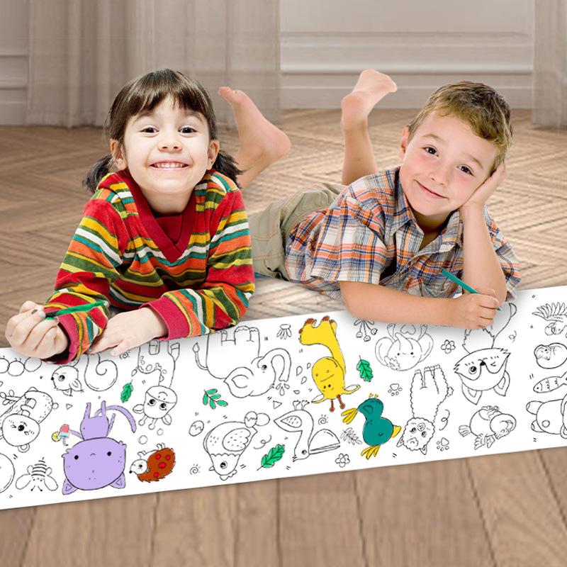1 Set Çocuk Çizim Rulosu Kendin Yap Boyama Kağıdı Rulosu Renk Doldurma Graffiti Kağıt Kesme Boyama Oyuncakları Prenses Hayvan Tuval