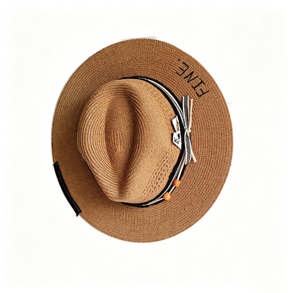 Fashion Black Men'S Summer Straw Woven Fedora Hat Panama Hat Wide Brim Summer Beach Sun Hat Playing Card Accessory