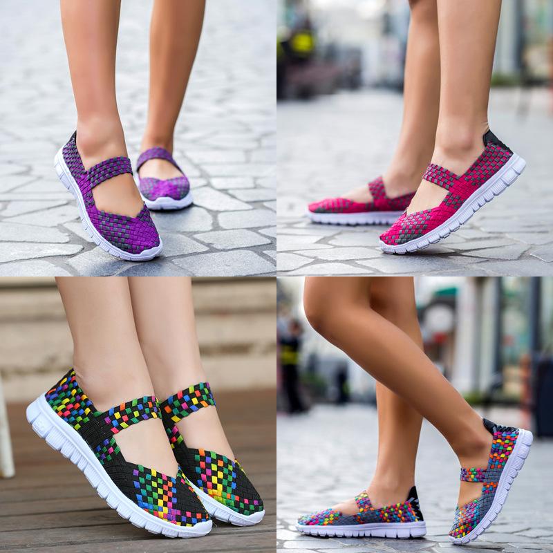 2026Women Hand Woven Shoes Women Shoes Casual Light Elastic Belt Sports Casual  Mesh Breathable Walking