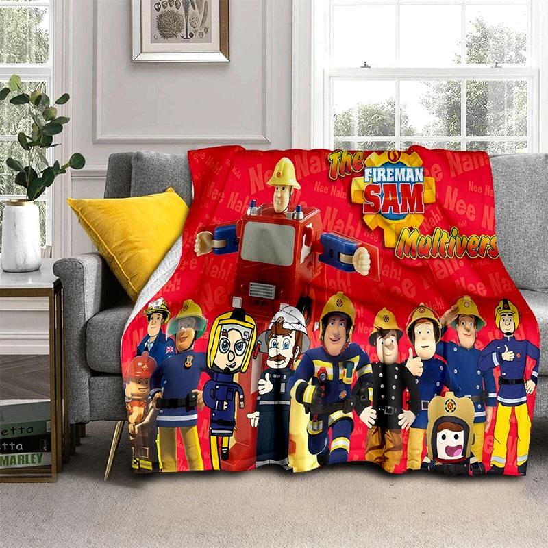 Couverture Cartoon Enfant 3D Sam le Pompier Classique, Couverture Douce pour la Maison Chambre Lit Canapé Voyage Pique-nique Couverture Cadeau pour Enfants