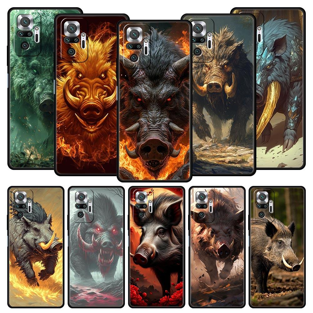 Wild Boar Phone Case Cover for Redmi 14C 10C Note 15 14 13 12 10 11 K40 Pro Plus 5G Soft TPU Shockproof Shell Fundas Capas Coque