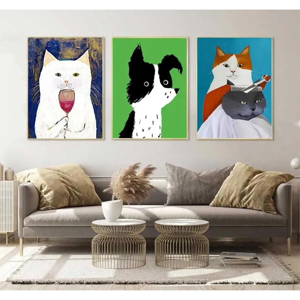 Cats and Dog Nordic Cute Simple Cartoon Canvas Poster Unframed Wall Art Painting Fashion Home Decoration living room accessories