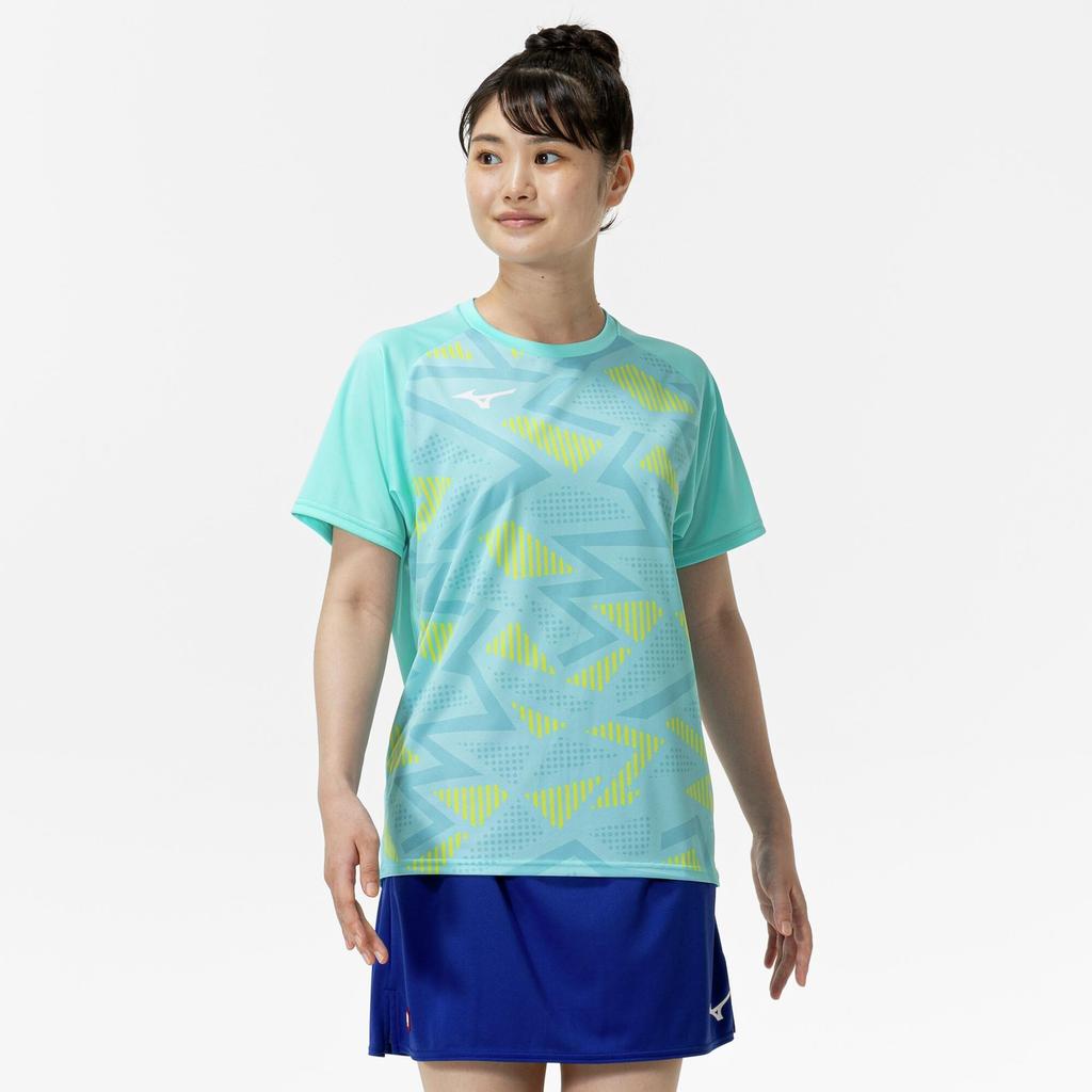 Mizuno Table Tennis Game Short JTTA Blue Radiance Shirt, Sleeve, Certified, Moisture-Wicking, Quick-Drying, Unisex, 82JAC104,