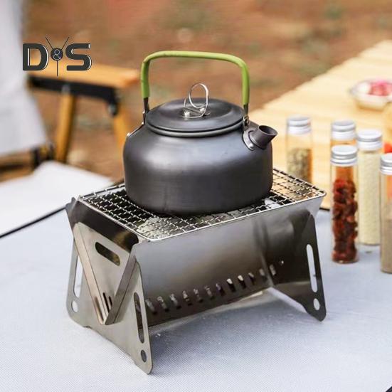 Portable Charcoal Grill Stainless Steel BBQ Stove for Outdoor Camping Picnic Hiking Folding Air Ventilation Design Grill Lightweight Barbecue Grill